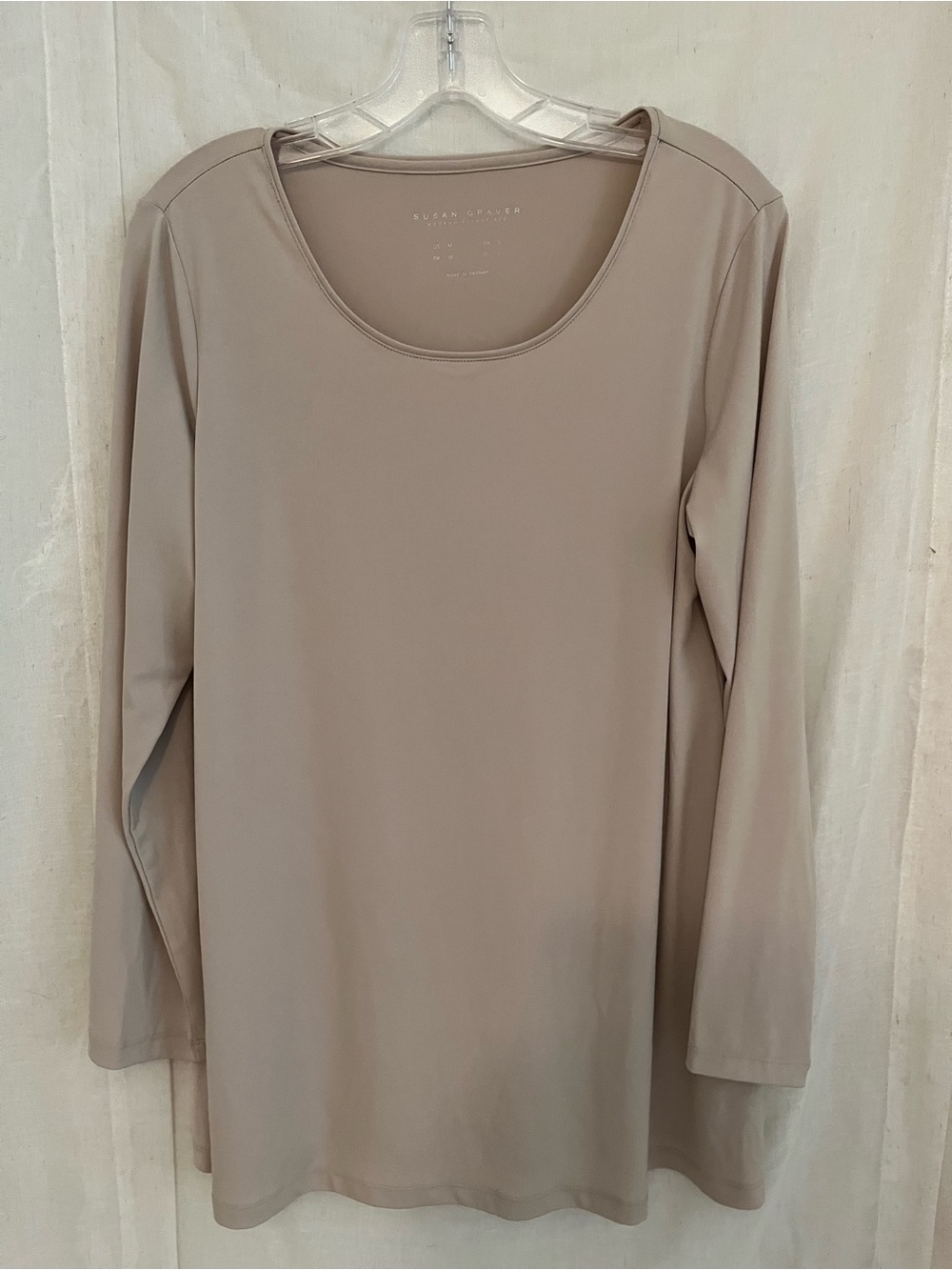 Susan Graver Lightweight Long-Sleeve Scoop Neck Top in Taupe